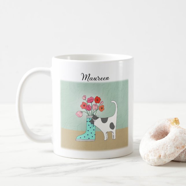 Mug Tuxedo chat avec Fleurs mignonne Amoureux des chat (Avec donut)