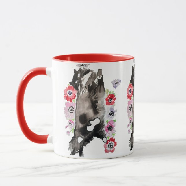 Mug Tuxedo Chat Cute Jolie Fleurs Chats Aquarelle (Gauche)