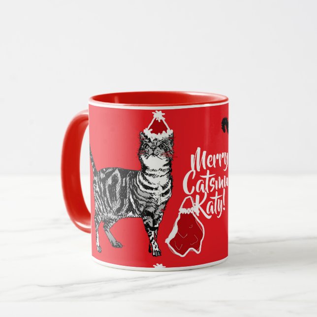 Mug Tuxedo Chat Merry Catsmus Musique rouge de Noël (Devant gauche)