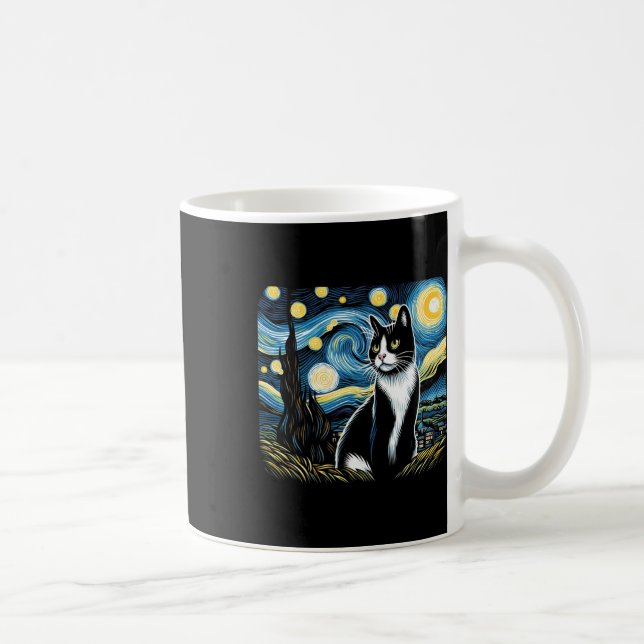Mug Tuxedo Chat Starry Peinture de nuit Tuxedo Proprié (Droite)