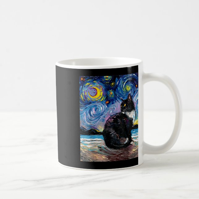 Mug Tuxedo Chat Sur La Plage Stars Nuit Impressionnist (Droite)