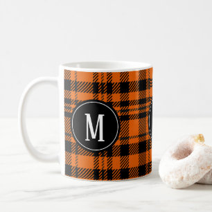 Mug Twill Orange Black Monogram Plaid Motif
