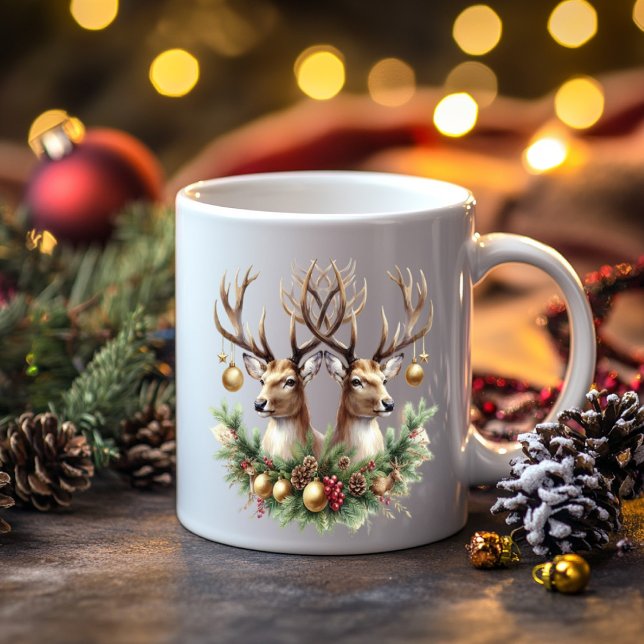 Mug Twin Buck Deer décoré avec des ornements (Créateur téléchargé)