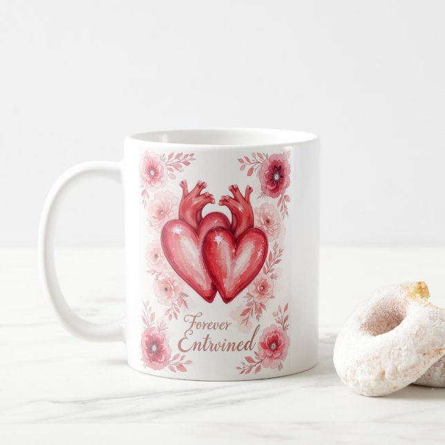 Mug Twin Hearts Forever Enchantée Floral (Avec donut)
