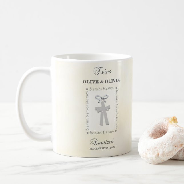 Mug Twins Baptême sur Yellow 2 Croix Personnalisé (Avec donut)