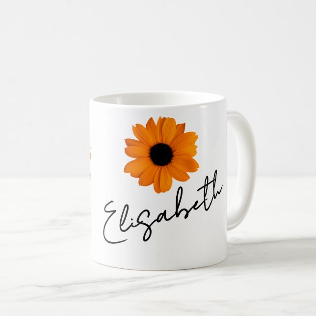 Mug Two Orange Daisies and Your Name / Message (Devant droit)