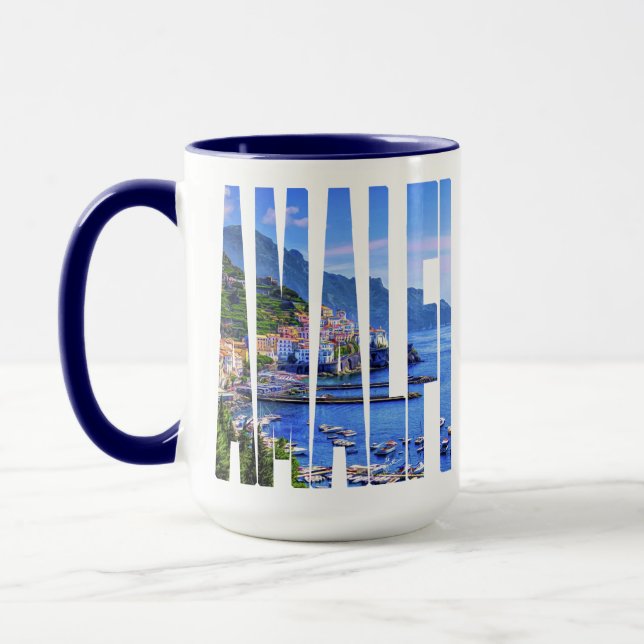 Mug Typographie colorée de photo d'Amalfi Italie (Gauche)