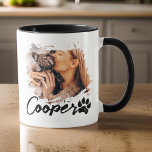 Mug Typographie Cool simple et moderne Nom Deux photos<br><div class="desc">Ce design simple et moderne est composé d'une typographie de script simple et moderne. Ajoutez des photos d'animaux personnalisées.</div>