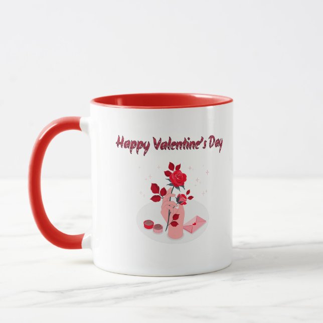 Mug Typographie d'amour avec main et Rose (Gauche)