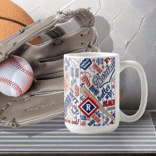 Mug Typographie de baseball Rouge Blanc Bleu Monogramm