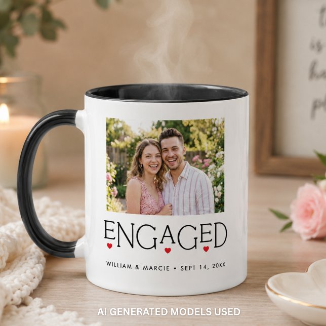 Mug Typographie de cœur engagé Photo blanche (Créateur téléchargé)
