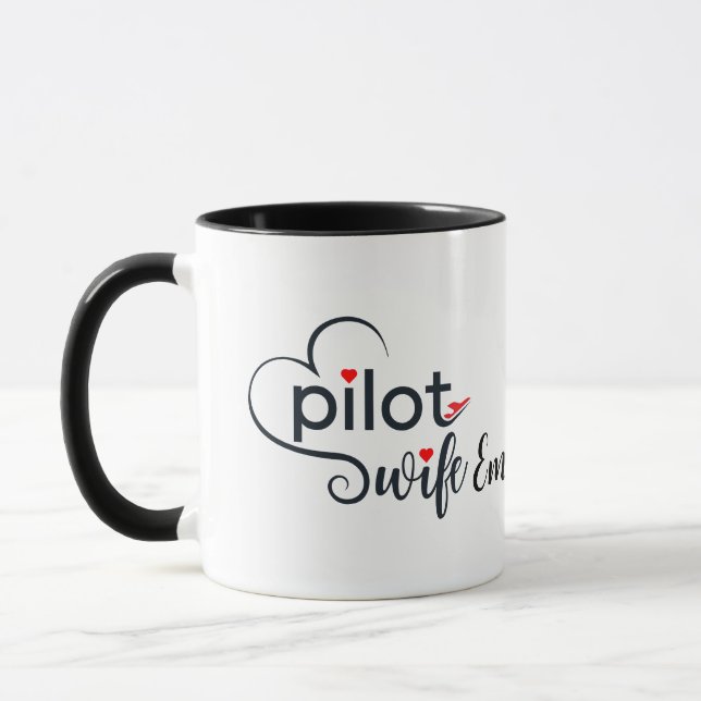 Mug Typographie de la femme pilote et avion Simple, mi (Gauche)