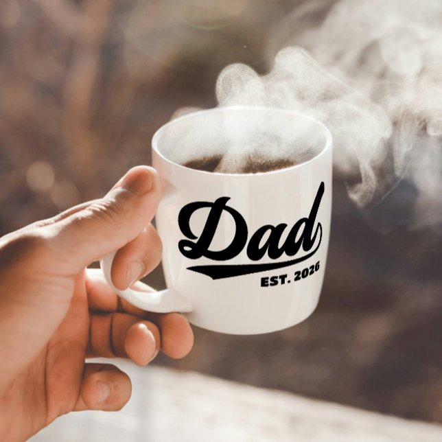 Mug Typographie de l'année d'établissement Papa Nouvea (dad established fathers day coffee mugs typography modern simple black white year date fun saying)