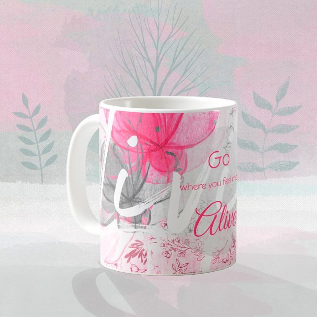 Mug Typographie de l'aquarelle rose de la Sagesse (Wisdom Pink Floral Watercolor Typography Coffee Mug ©Susanne Sachers - Sunny Mind Design 🌞)