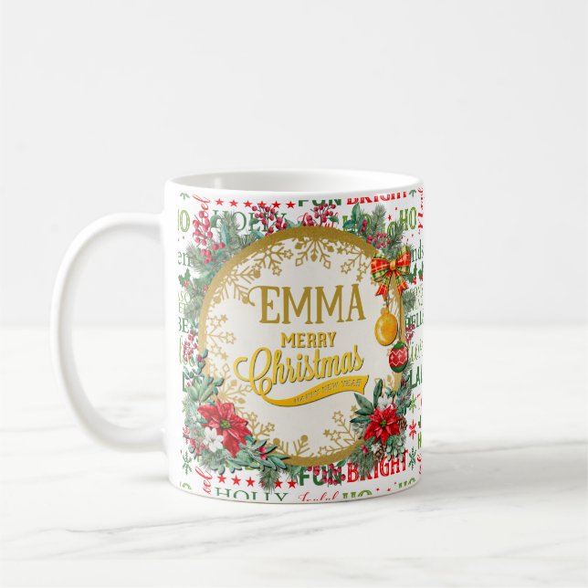 Mug Typographie de Noël rouge et vert sans couture (Gauche)