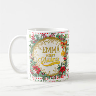 Mug Typographie de Noël Rouge & Vert Motif sans coutur