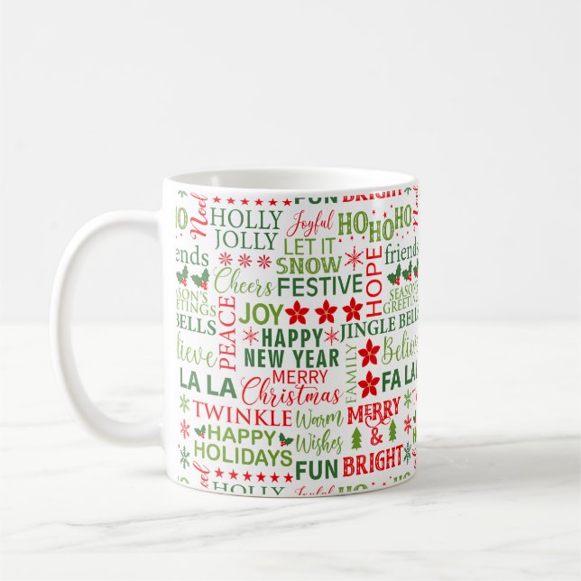 Mug Typographie de Noël Rouge & Vert Motif sans coutur (Gauche)