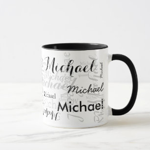 Mug typographie de nom personnalisé noir / blanc
