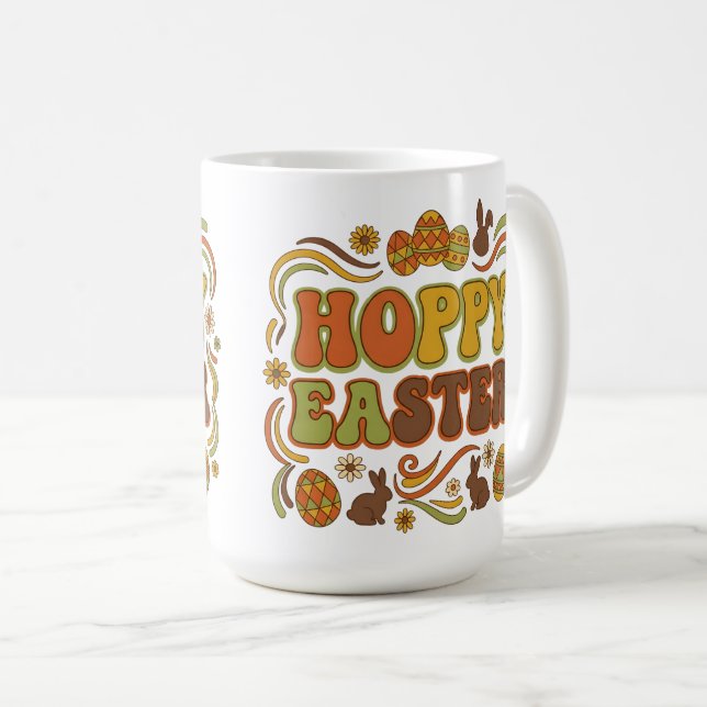 Mug Typographie de Pâques Hoppy Rétro 70 (Devant droit)