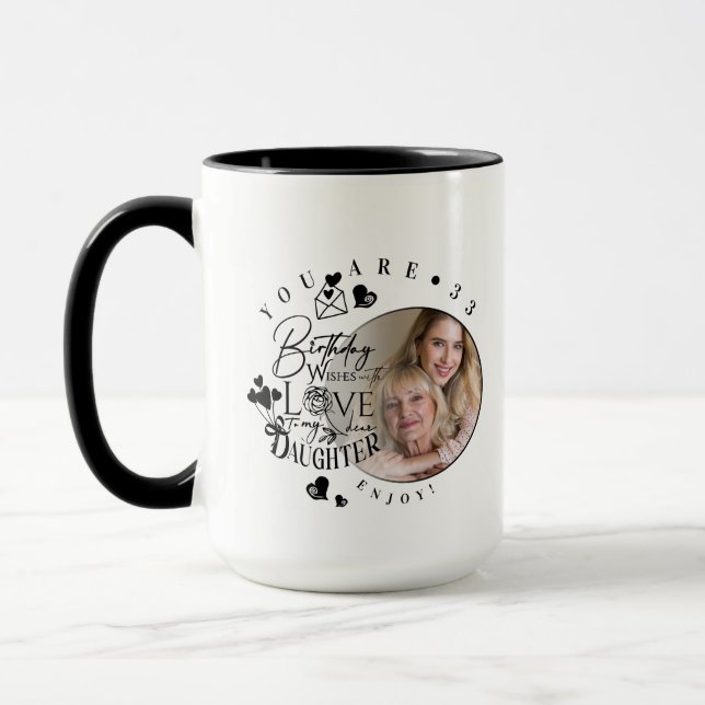 Mug Typographie de photo d'anniversaire de fille moder (Gauche)