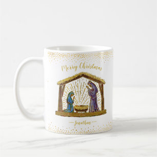 Mug Typographie d'or de Noël Nativité Manger