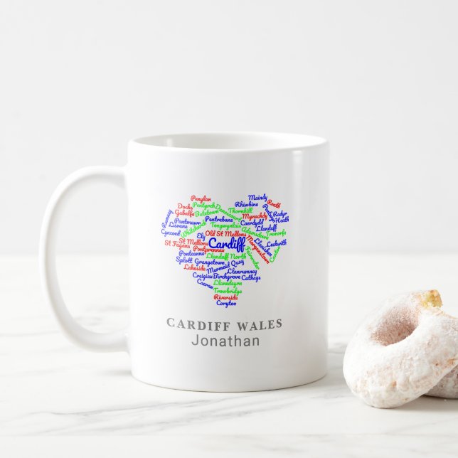 Mug Typographie du nuage du mot Cardiff Wales personna (Avec donut)