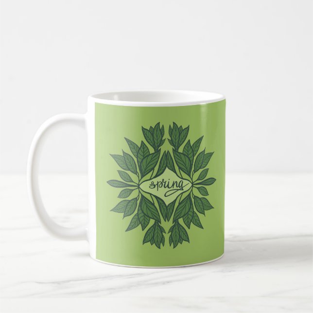 Mug Typographie esthétique Feuille du printemps vert (Gauche)