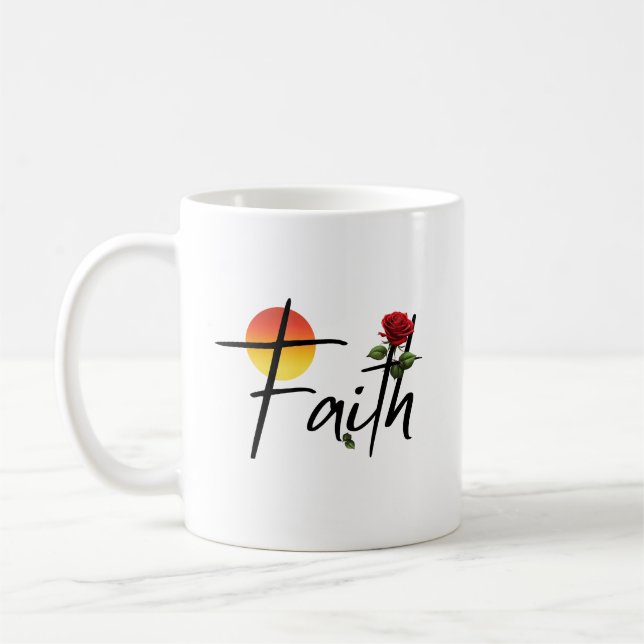 Mug Typographie Faith Black avec rose (Gauche)