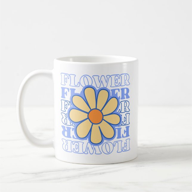 Mug typographie florale bleu rétro amoureux (Gauche)