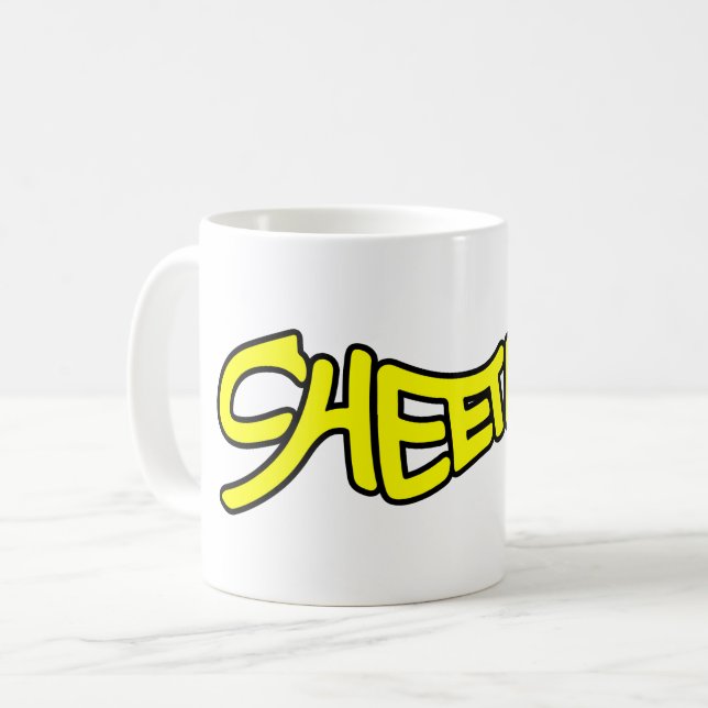 Mug Typographie gras jaune style graffiti guépard (Devant gauche)