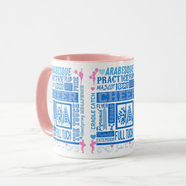Mug Typographie guerrière en bleu et rose (Devant gauche)