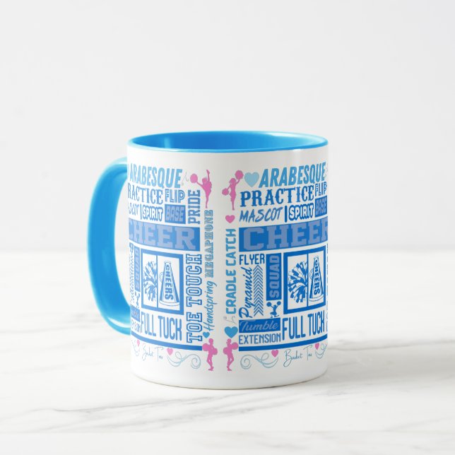 Mug Typographie guerrière en bleu et rose (Devant gauche)