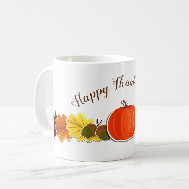 Mug Typographie manuscrite citrouille feuilles Thanksg (Devant gauche)