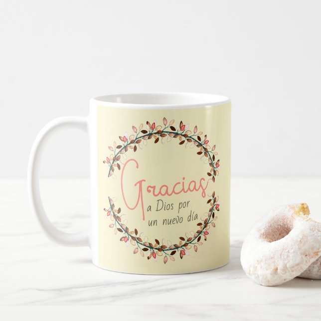 Mug Typographie Merci Feuille couronne Gracias Modèle (Avec donut)
