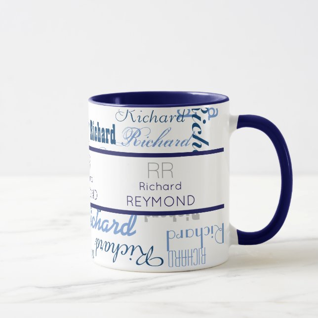 Mug typographie moderne masculine nom motif sur bleu (Droite)