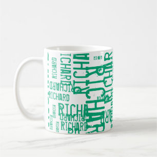 Mug Typographie moderne répétant le nom vert-bleu
