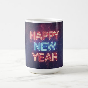 Mug Typographie néon "Joyeuse Année" avec feux d'artif