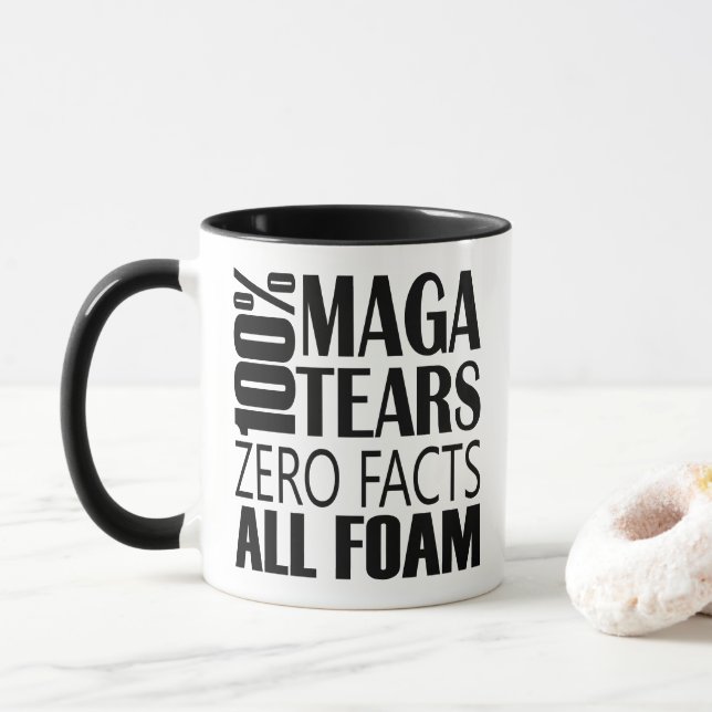 Mug Typographie noir blanc anti MAGA Larmes (Avec donut)