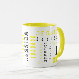 Mug Typographie personnalisée répétant le nom et le mo
