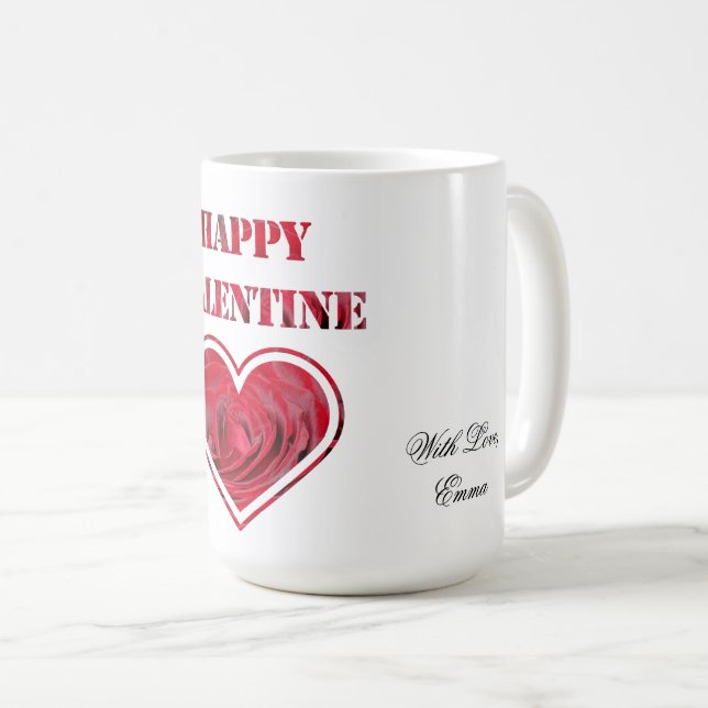 Mug Typographie romantique des roses rouges Bonne Sain (Devant droit)
