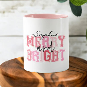 Mug Typographie rose joyeuse et lumineuse Noël Groovy
