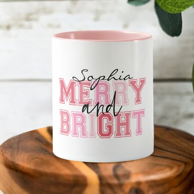 Mug Typographie rose joyeuse et lumineuse Noël Groovy (Créateur téléchargé)