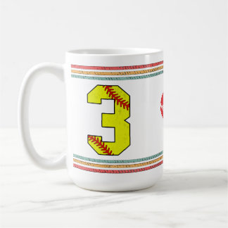 Mug Typographie Vintage Rétro Numéro 3 Softball