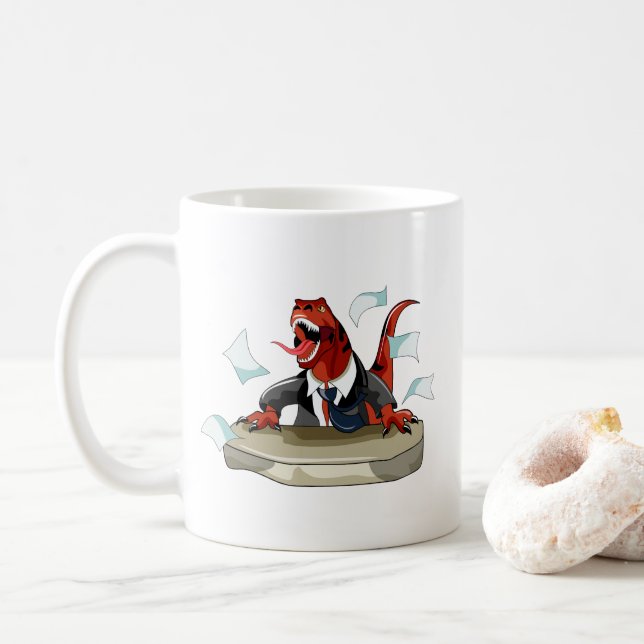 Mug Tyrannosaurus Rex Boss Assis À Un Bureau. (Avec donut)