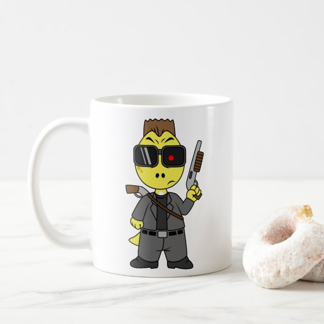 Mug Tyrannosaurus Rex Habillé Comme Terminator. (Avec donut)
