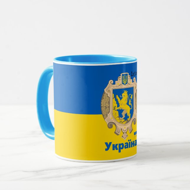 Mug Ukraine & Lviv Area - Coat of Arms, Ukrainian Flag (Devant gauche)
