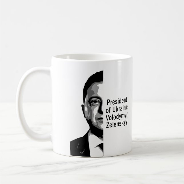 Mug Ukraine Président Zelenskyy Half Portrait B&W Art (Gauche)