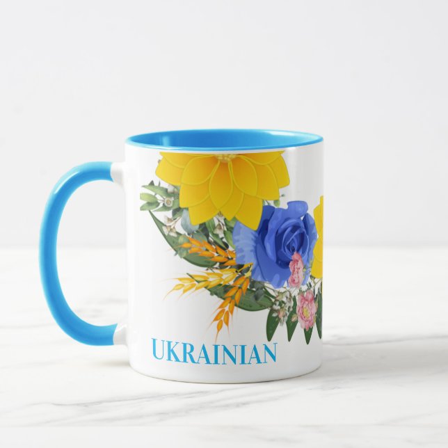 Mug Ukraine Ukrainienne Fleurs de couronne Foi Espoir (Gauche)