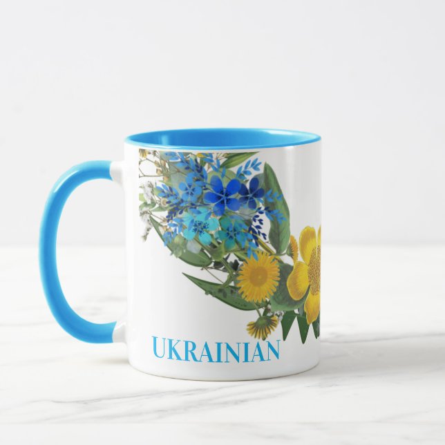 Mug Ukraine Ukrainienne Fleurs de couronne Foi Espoir (Gauche)