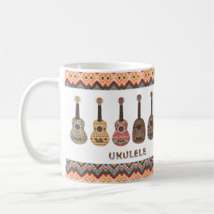 Mug Ukulélé Motif Géométrique Ethnique Folk